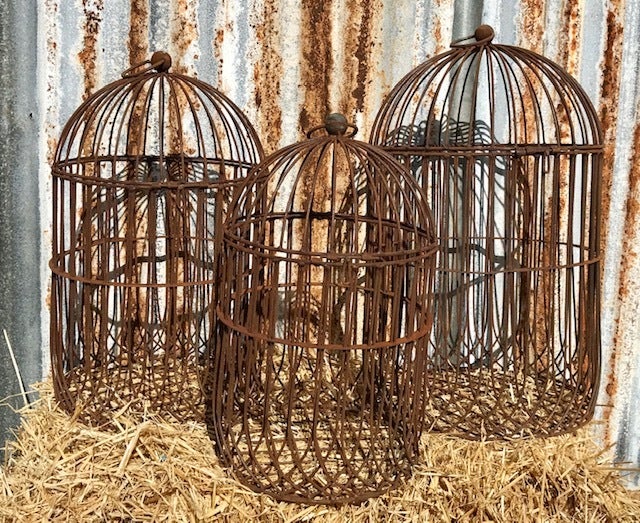 Ornamental Bird Cage Rust Finish Garden Ornament 3 Sizes